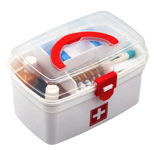 WINZELLA First Aid Kit Emergency Medicine Storage Box with Detachable Tray and Transparent Lid and Handle for Home Travel (Box Only)