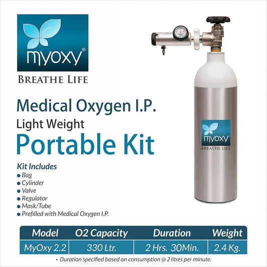 Myoxy OxeGen Cylinder ( 330 Liters)Grey | Essential for Breathing Support Anywhere